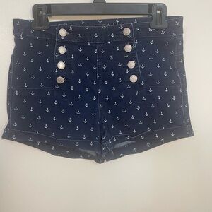 Almost Famous Navy Anchor Print High Waist Shorts